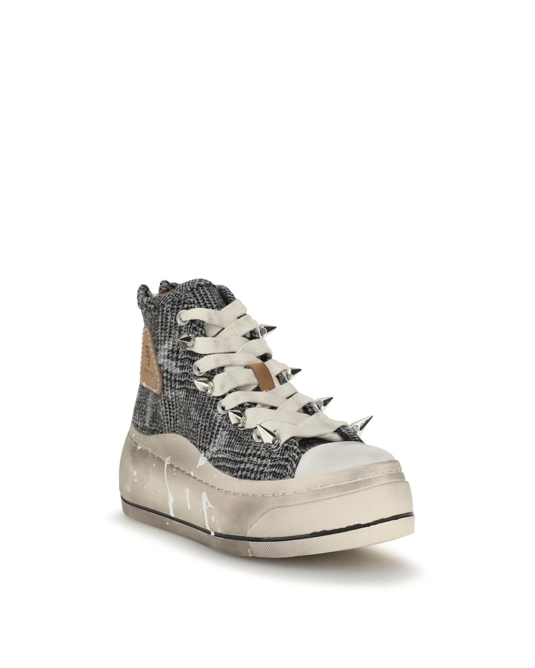 R13 Gray High Top Sneakers- Check/ Upper: Polyurethane