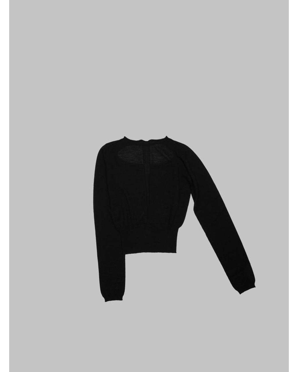 Rick Owens Black Slashed Cropped Jumper New Wool Sweater