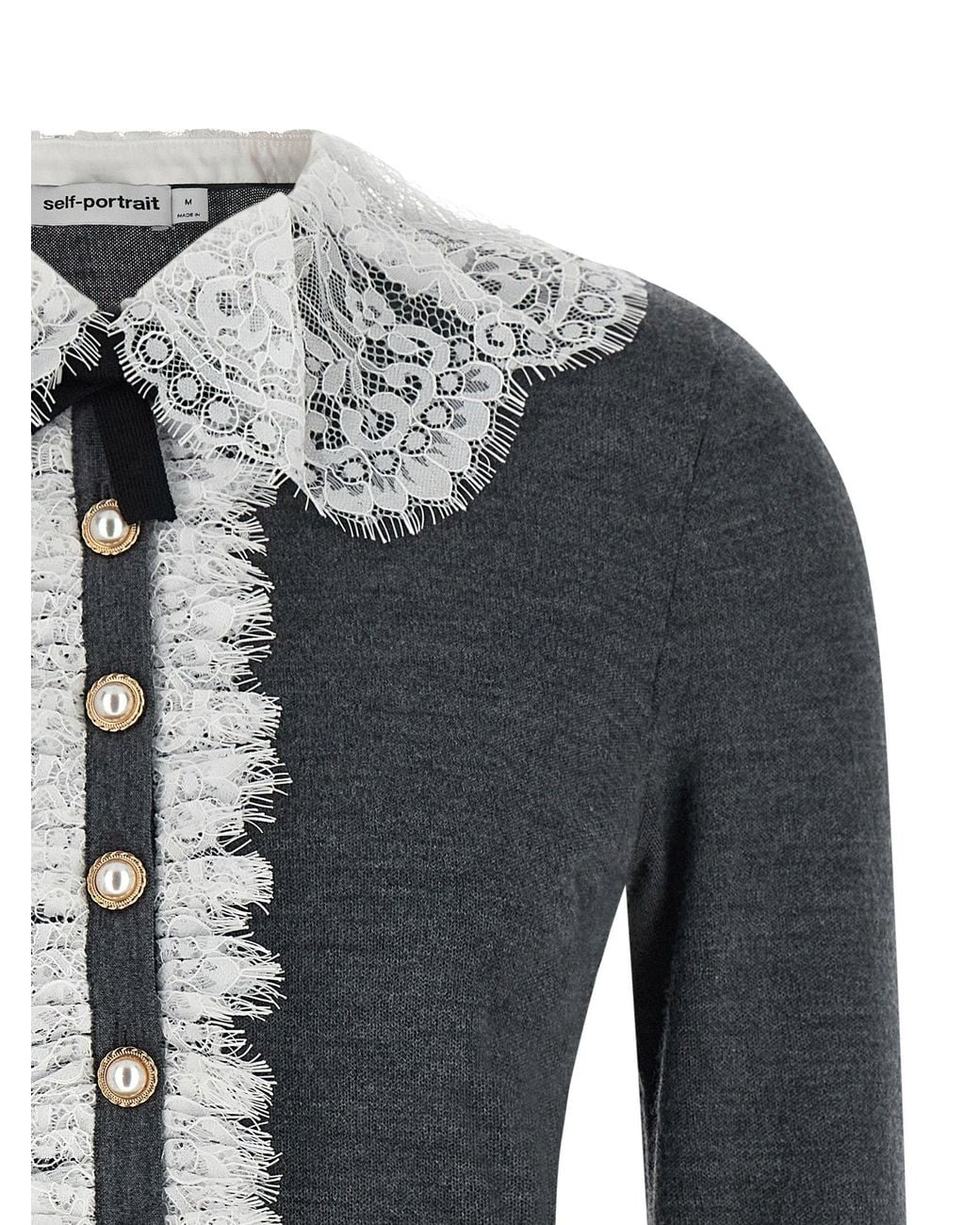 Self-Portrait Black Lace Collar Knit Cardigan
