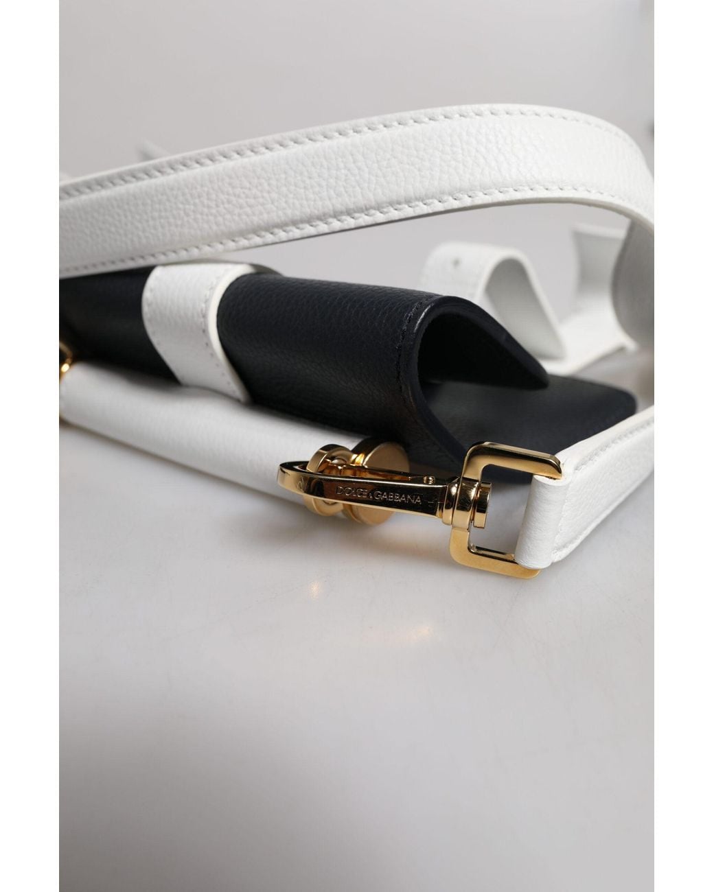 Dolce & Gabbana White Dolce & Gabbana Two-Tone Calfskin Leather Shoulder Bag