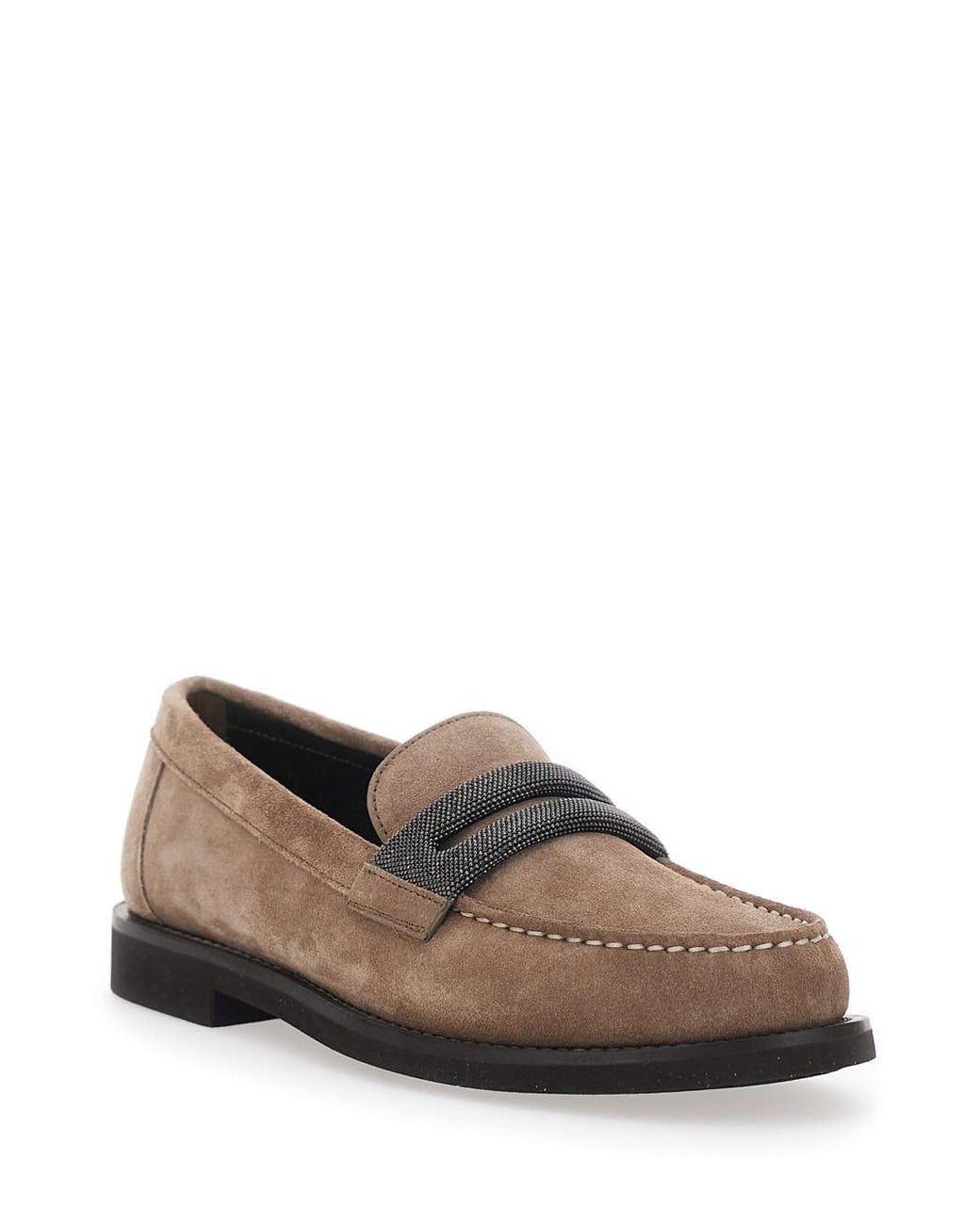 Brunello Cucinelli Brown Loafers With Almond Toe And Monil Detail