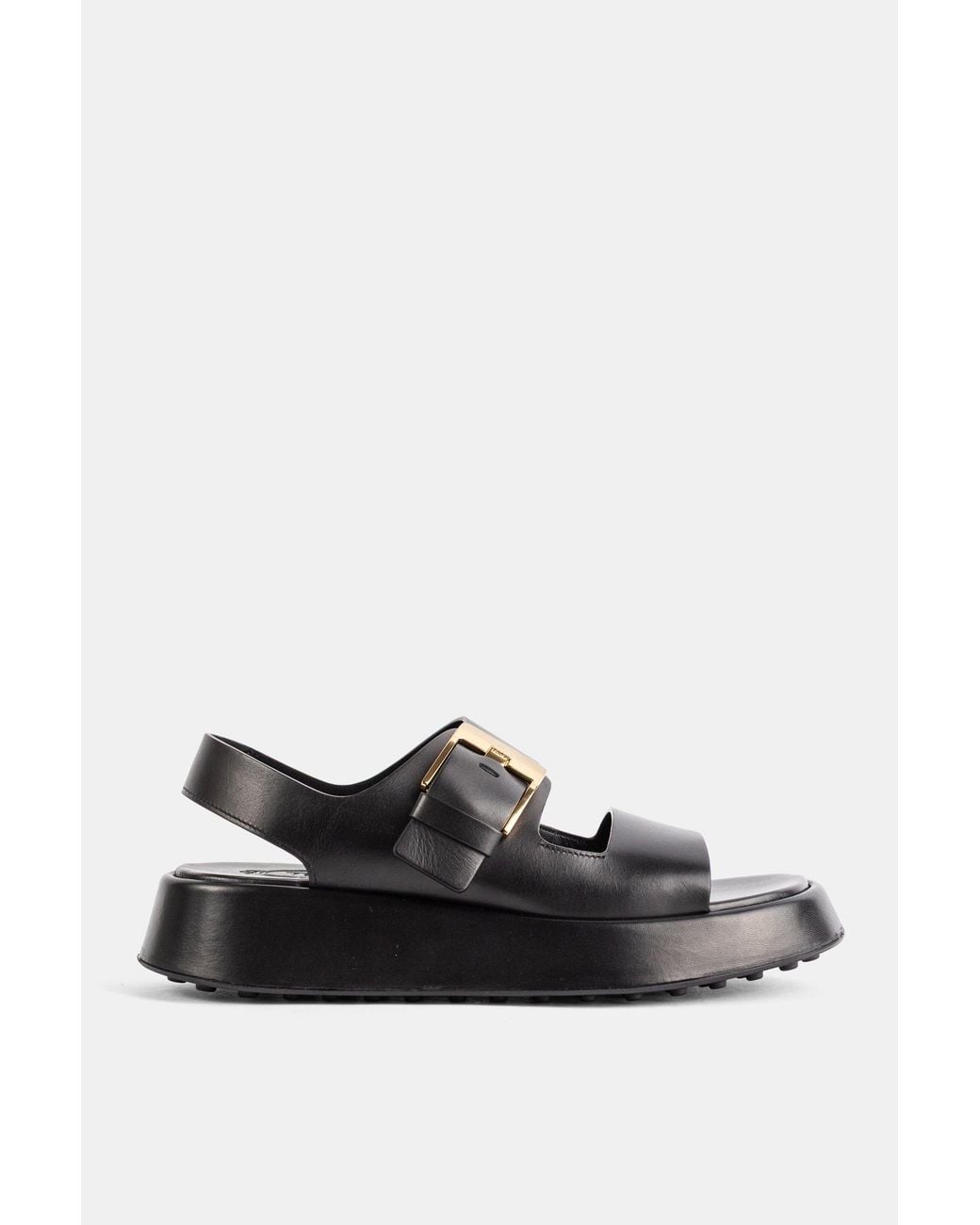 Tod's Black Nappa Leather Double-Strap Sandal With Thick Sole