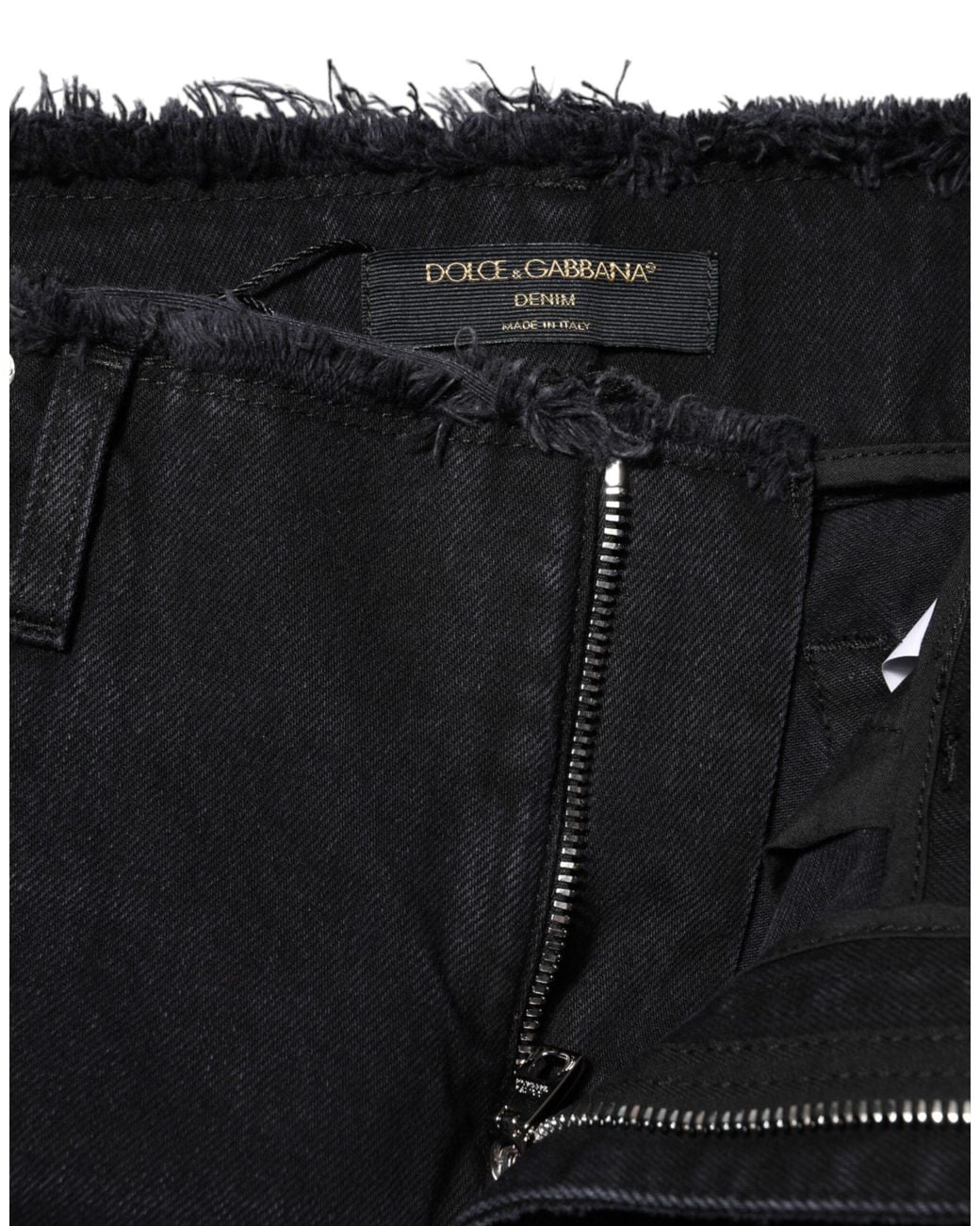 Dolce & Gabbana Black Cotton Tattered Mid Waist Denim Jeans