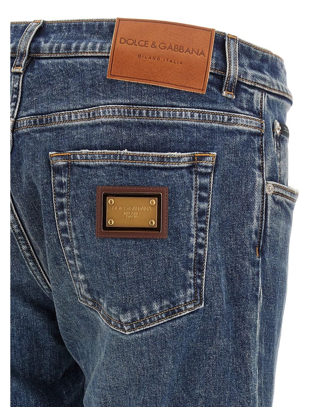 Dolce & Gabbana Blue Dolce & Gabbana Logo-Plaque Cotton Denim Jeans