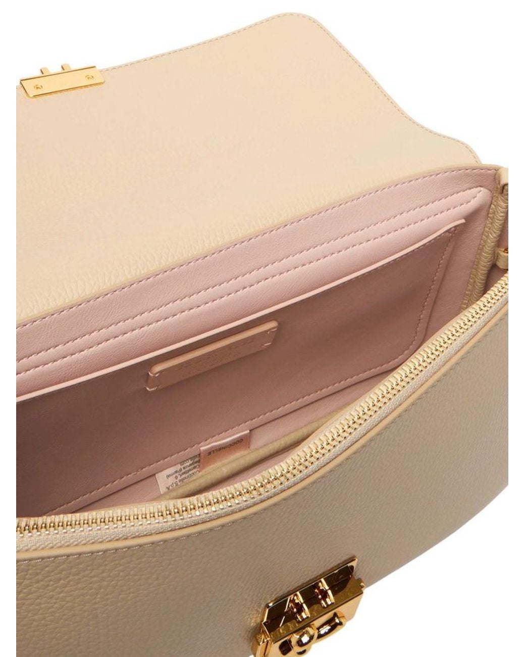 Coccinelle Natural Grained Leather Shoulder Bag C-Me Lock Large