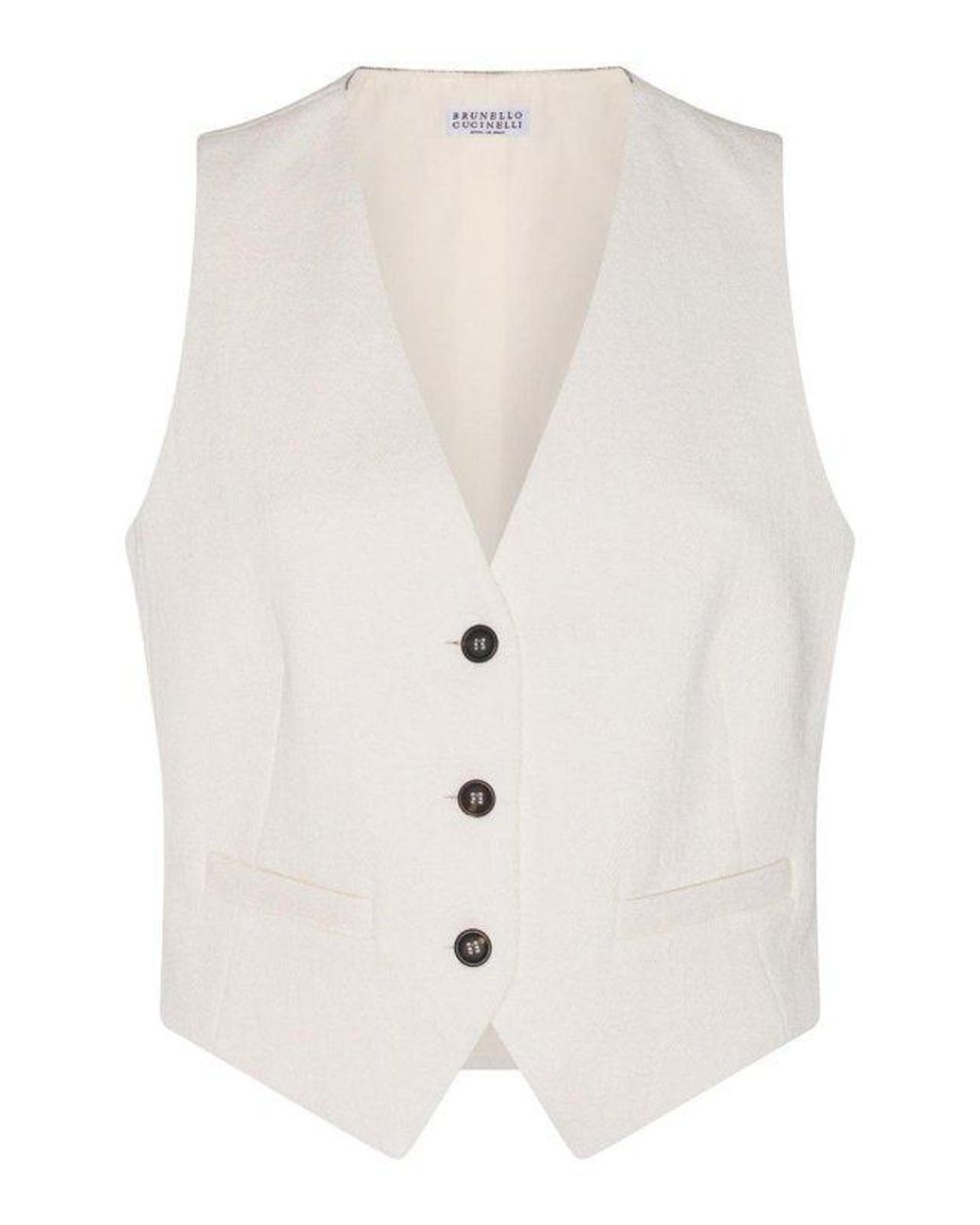 Brunello Cucinelli White Off Cotton Linen Vest