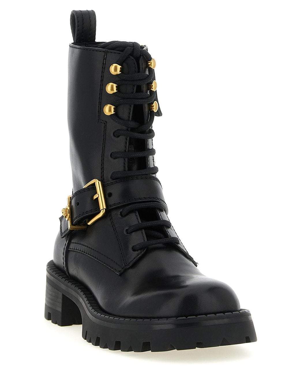 Versace Black Calfskin Lace-Up Boots