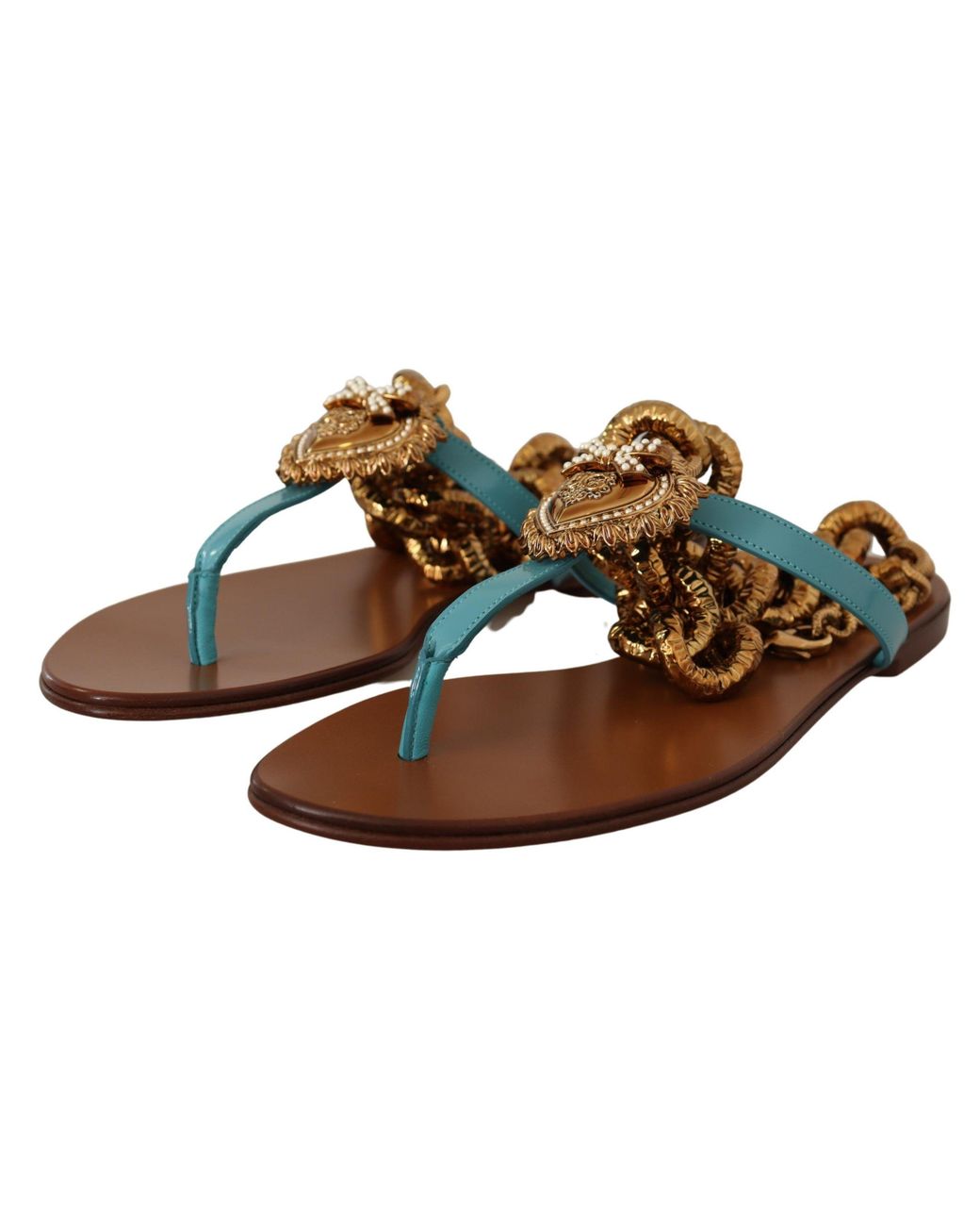 Dolce & Gabbana Blue Leather Devotion Flats Sandals