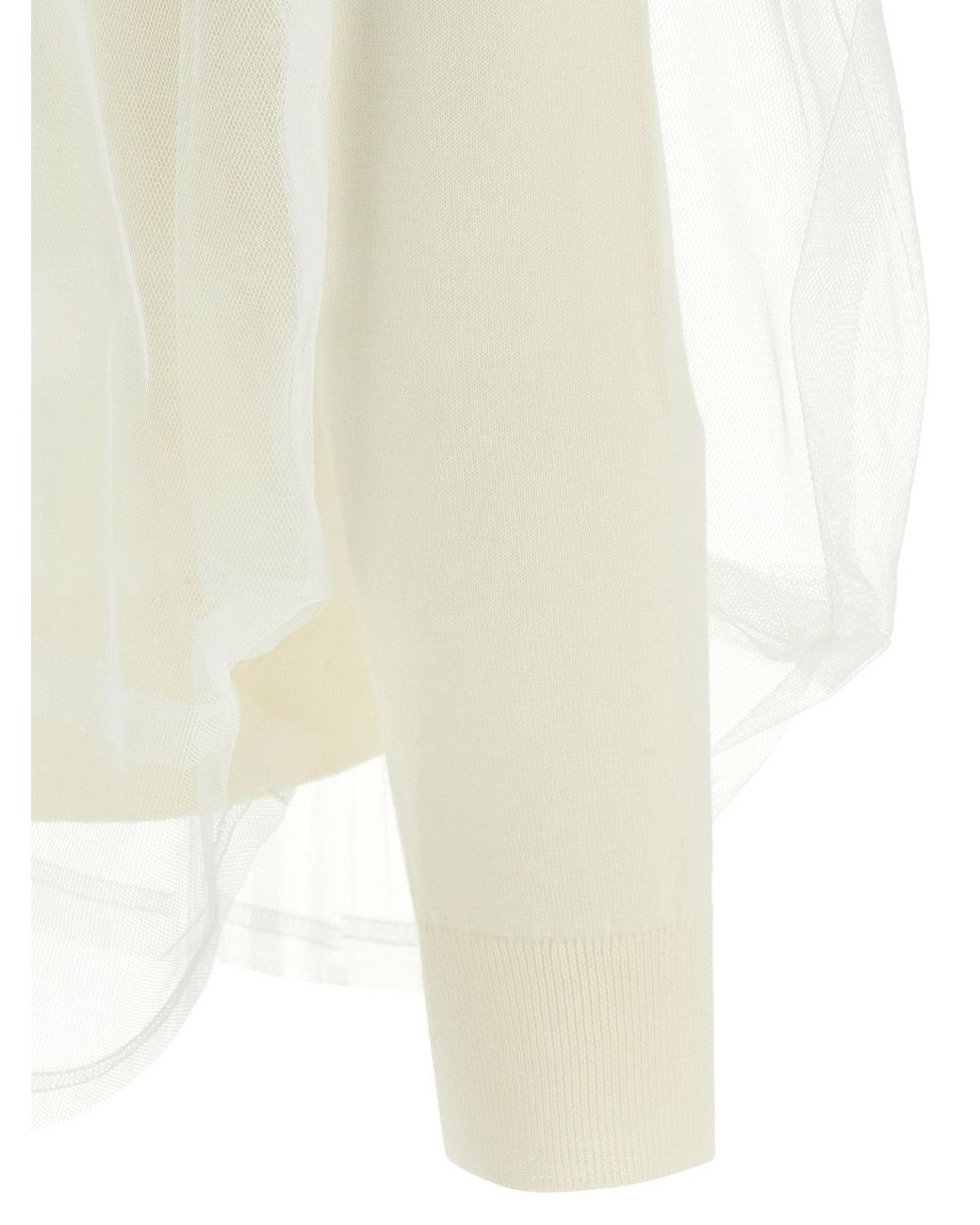 Comme des Garçons White Wool Sweater With Multilayer Tulle Detail