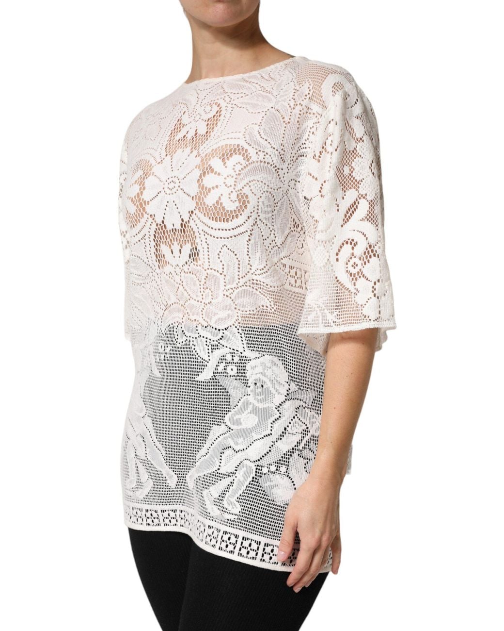 Dolce & Gabbana Gray Embroidery Lace Cotton Blouse Top Co+Pa