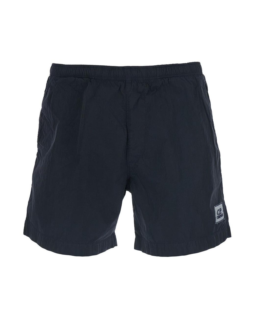 C P Company Blue Swim Shorts With Logo On The Front for men