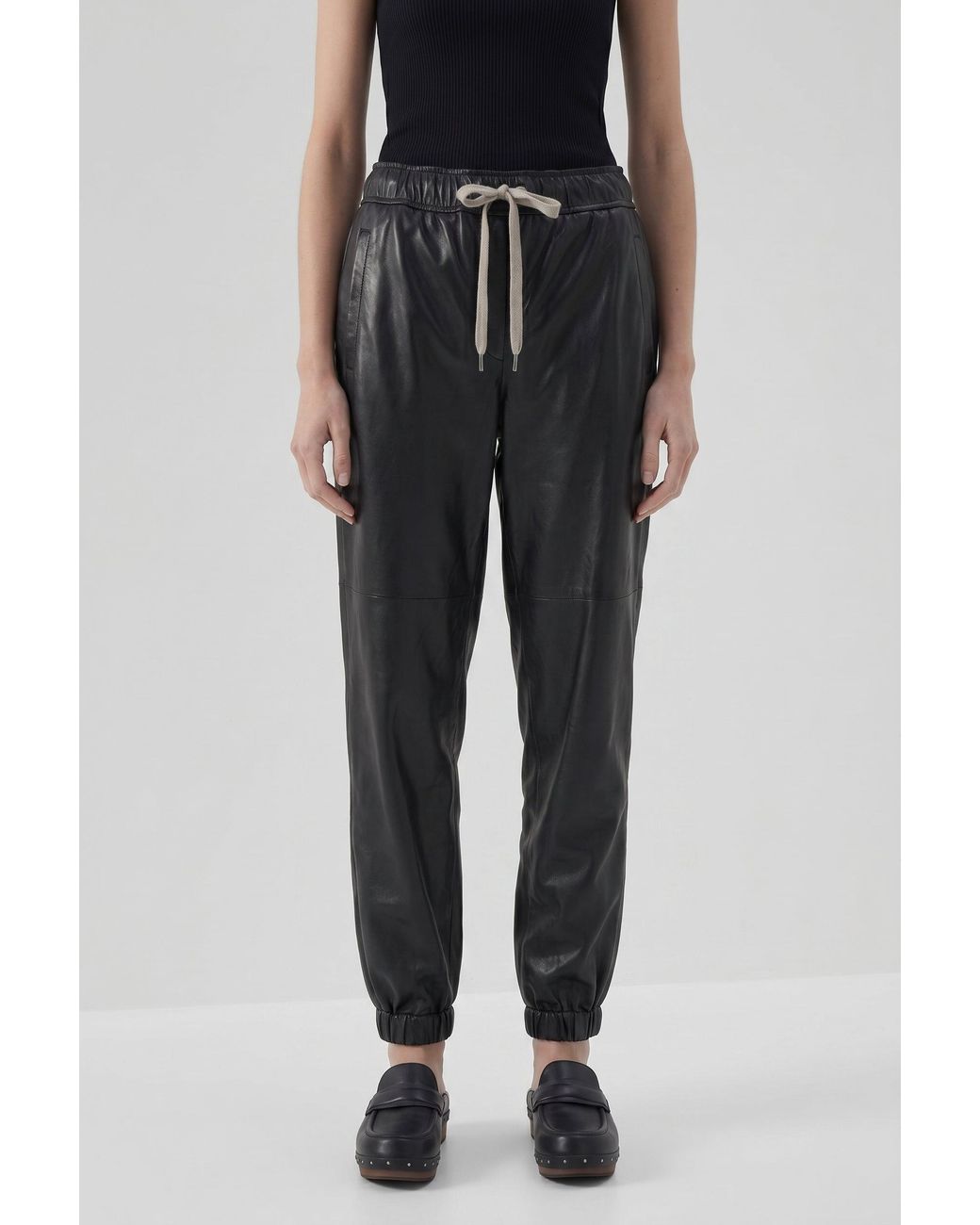 Brunello Cucinelli Black Leather Relaxed Trousers