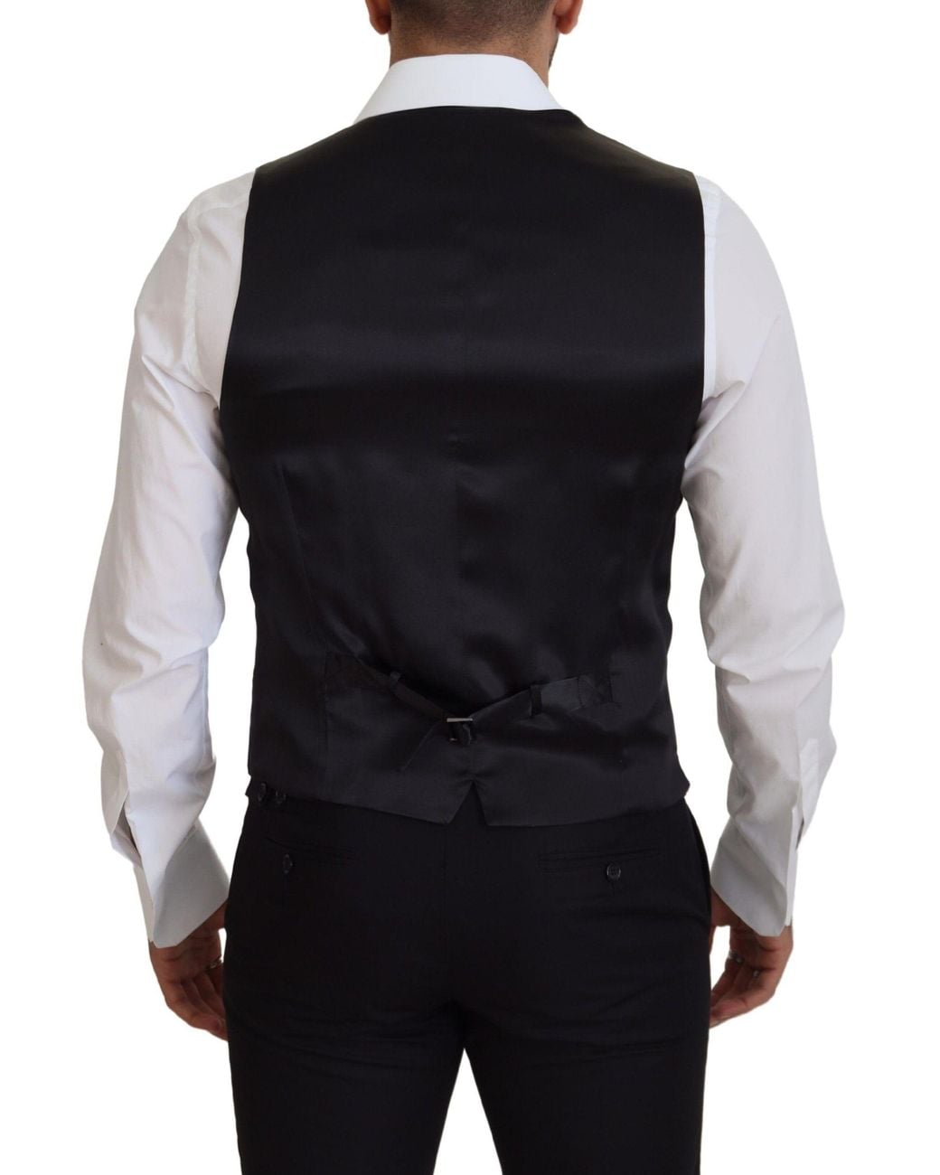 Dolce & Gabbana Black Virgin Wool Waistcoat Formal Dress Vest for men