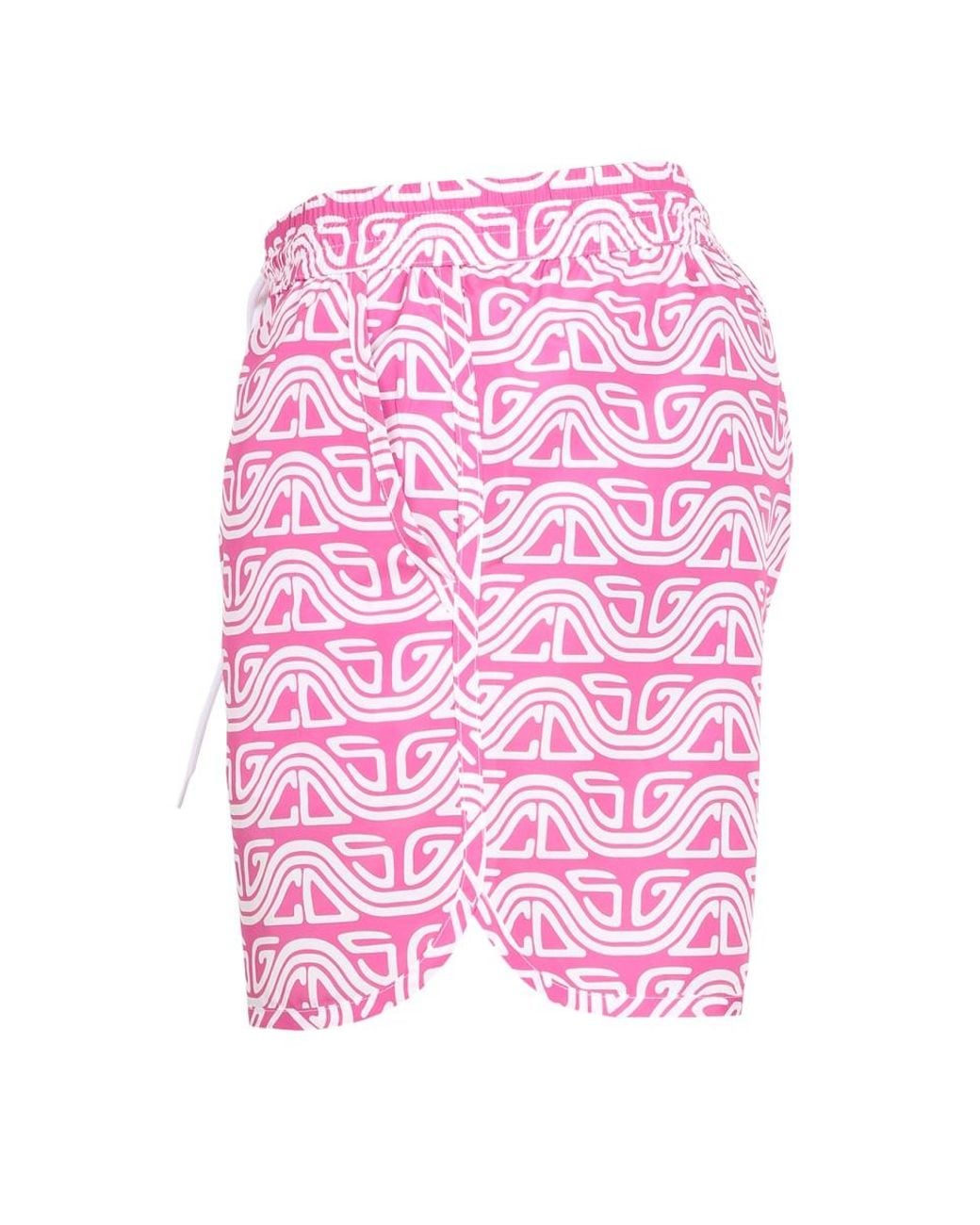 Gcds Pink Costume With Waved Print Polyester Swim Shorts for men