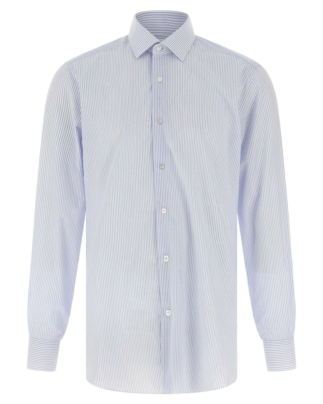 Barba Napoli White Striped Cotton Poplin Shirt