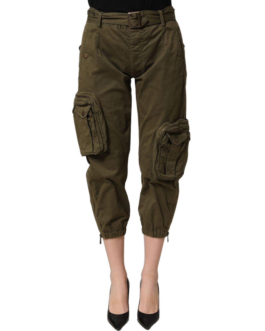 Dolce & Gabbana Green High Waist Cargo Trouser Pants Cotton Acetate Elastane