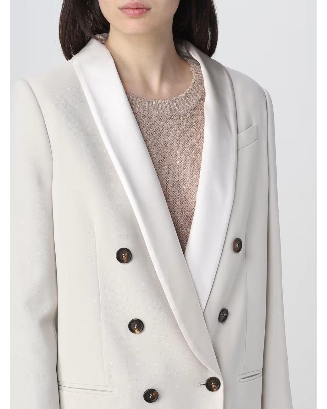 Brunello Cucinelli Natural Off Double Breasted Blazer
