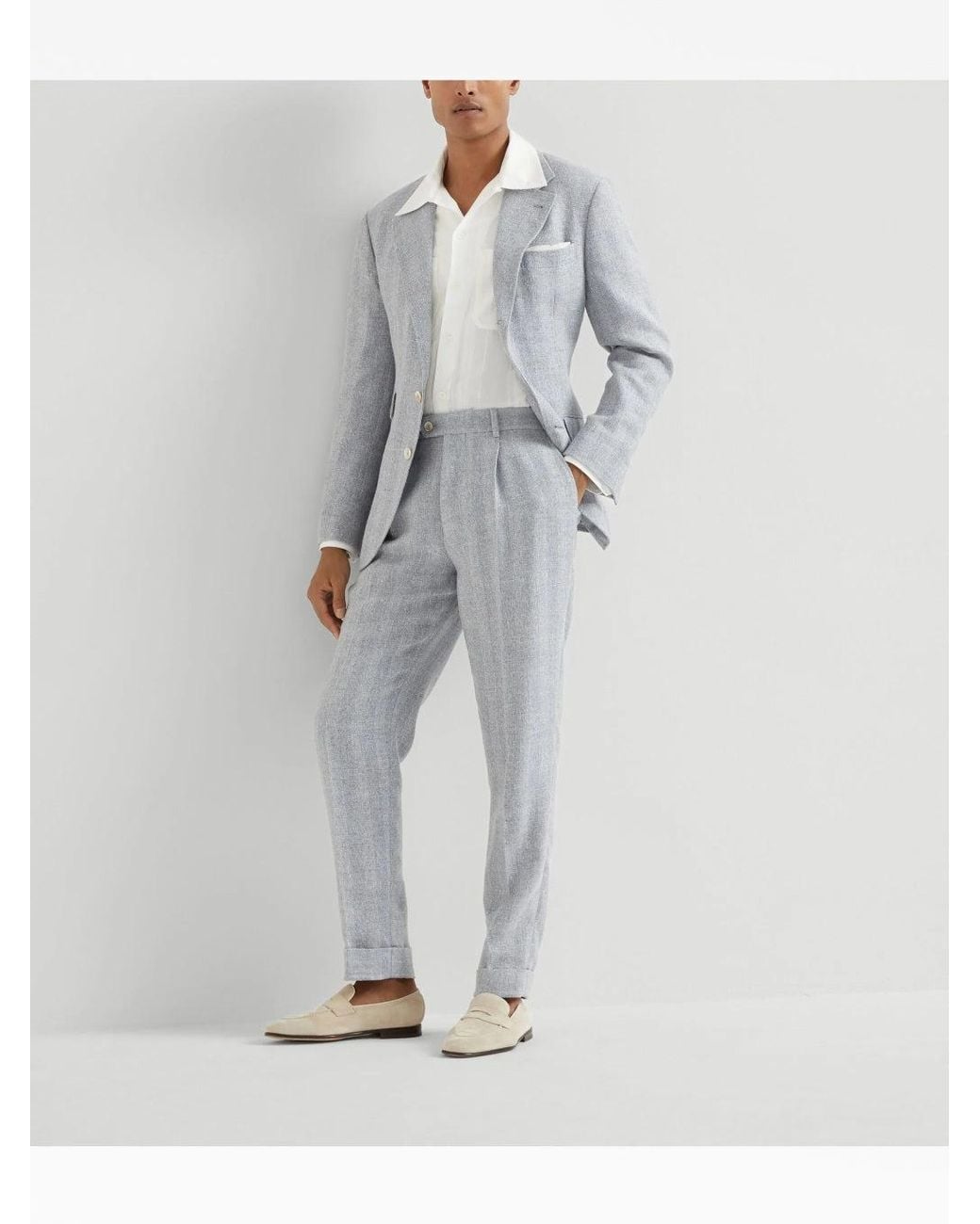 Brunello Cucinelli Gray Light Wool Linen Trousers for men