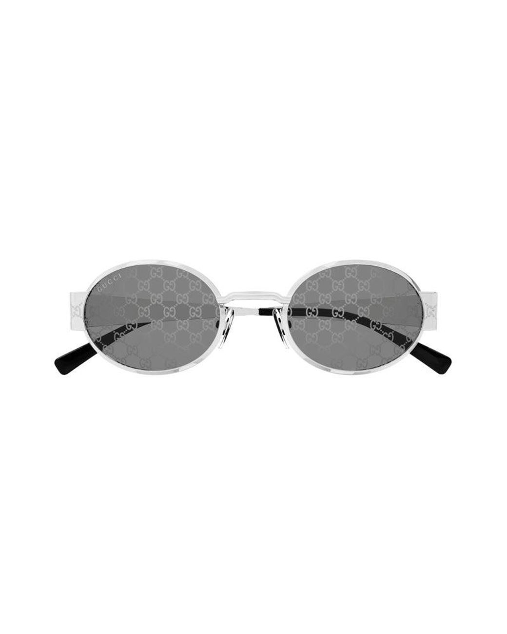 Gucci Metallic Sunglasses Oval Full Rim, Shiny With Gg Pathern Frame And Pattern Mirror Lens Gg1854S002