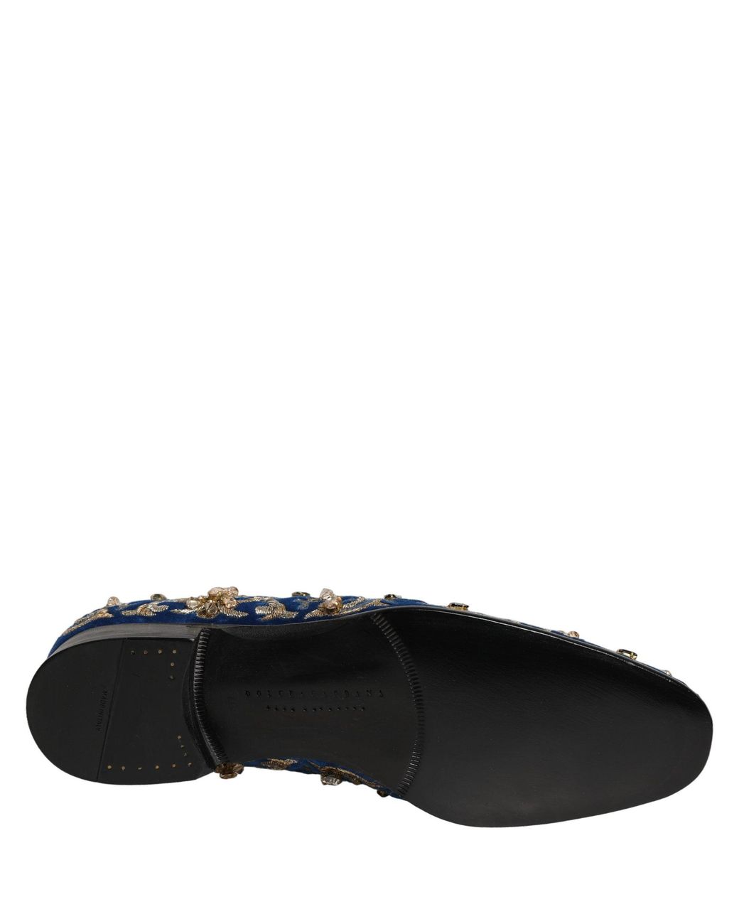 Dolce & Gabbana Blue Velvet Embellished Dress Loafers Shoes for men