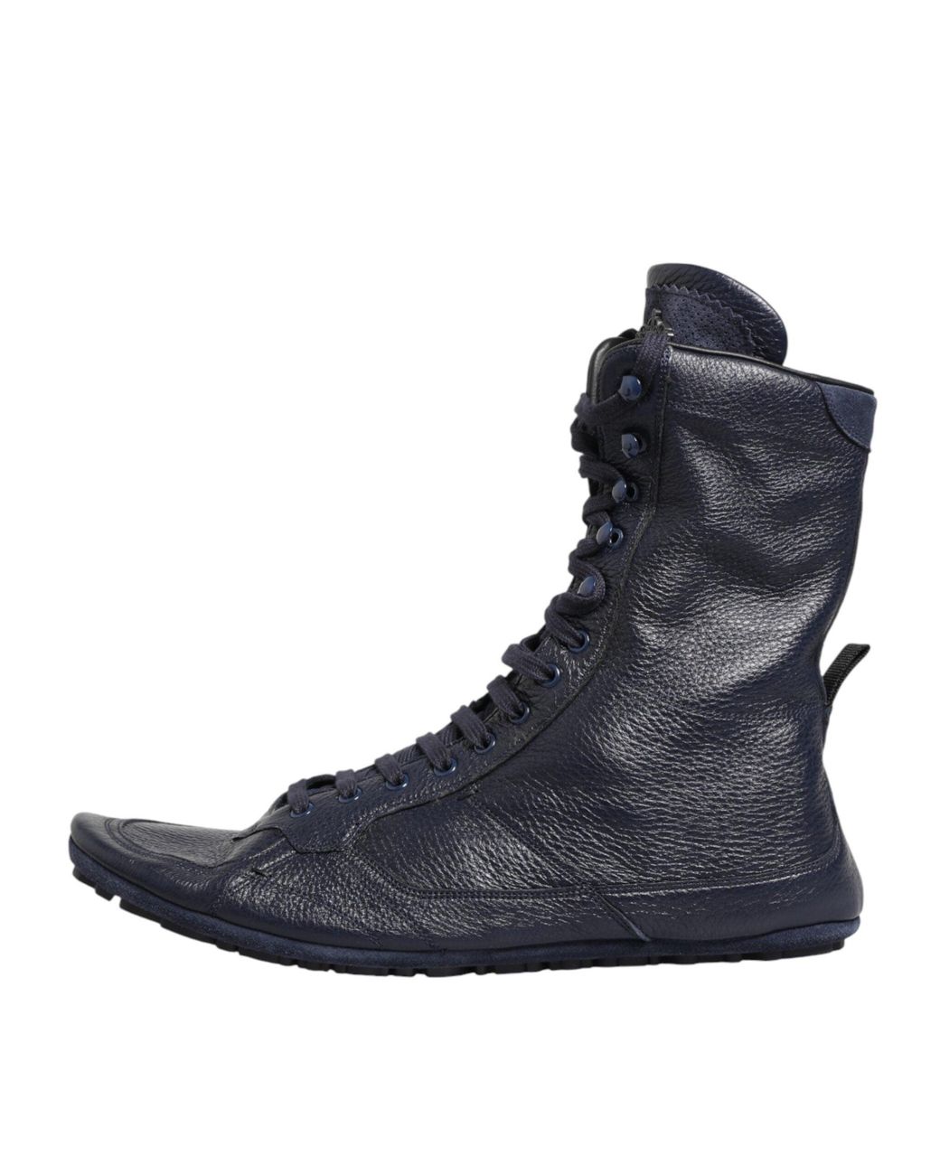 Dolce & Gabbana Dark Blue Deer Leather Mid Calf Boots Shoes for men