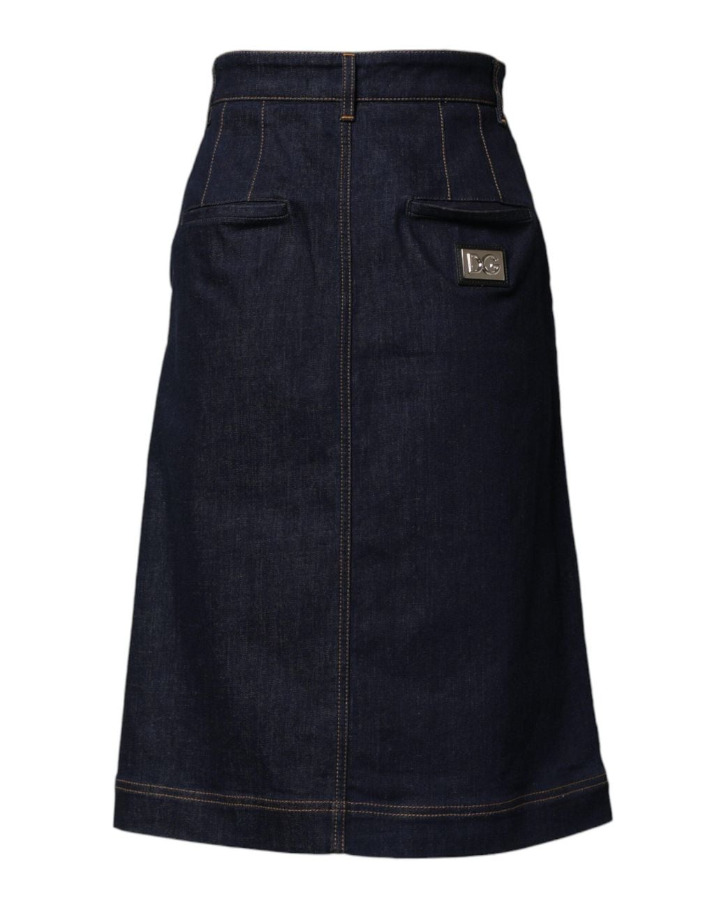 Dolce & Gabbana Blue Dark Cotton A-Line Denim Midi Skirt Co+03