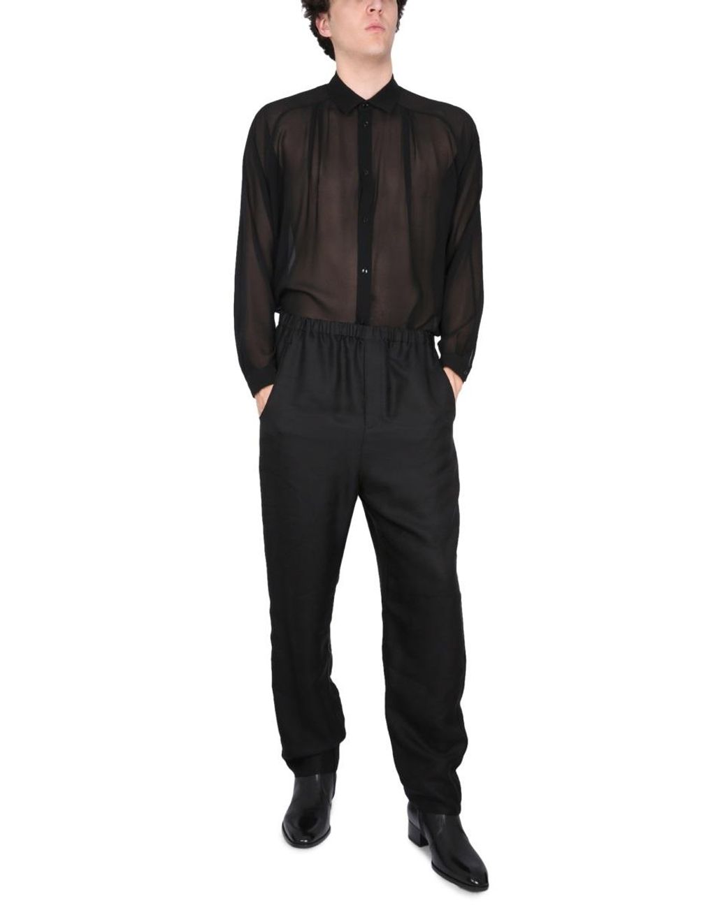 Saint Laurent Black High Waist Pants Viscose Trousers for men