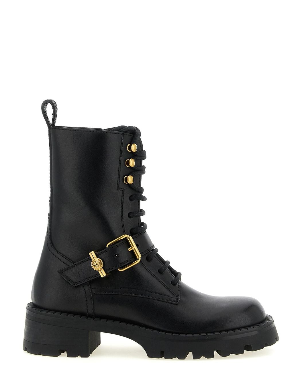 Versace Black Calfskin Lace-Up Boots