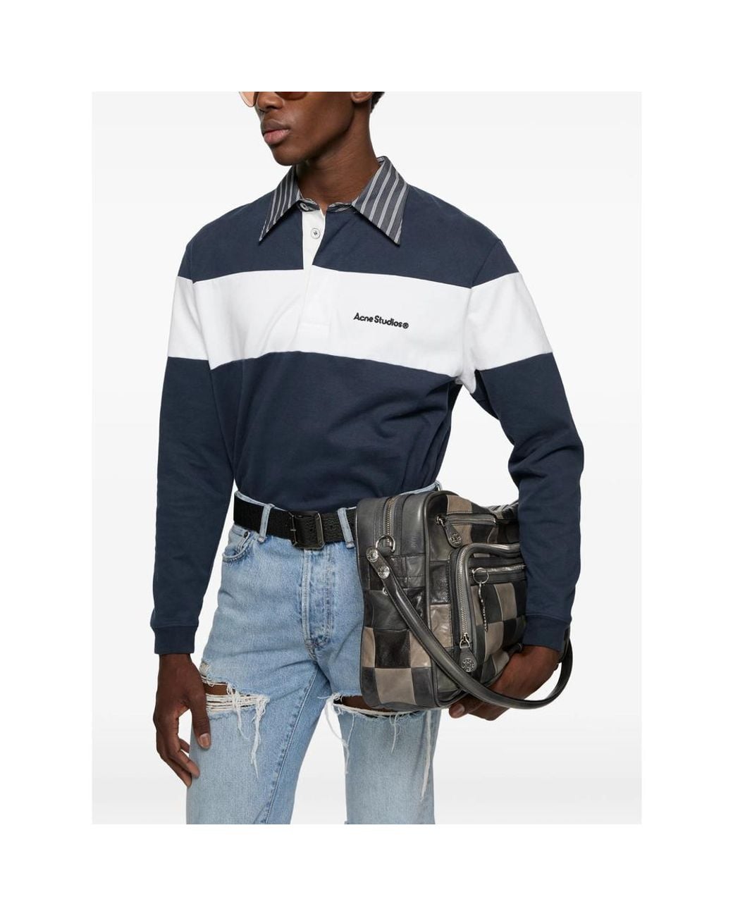 Acne Blue Polo Sweatshirt- Cotton Organic T-Shirts And Polos for men