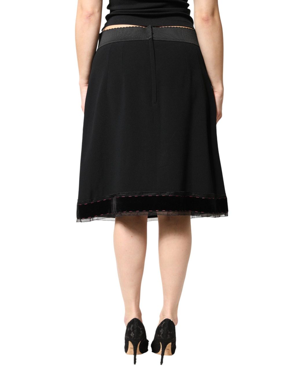 Dolce & Gabbana Black Mid Waist A-Line Knee Length Skirt