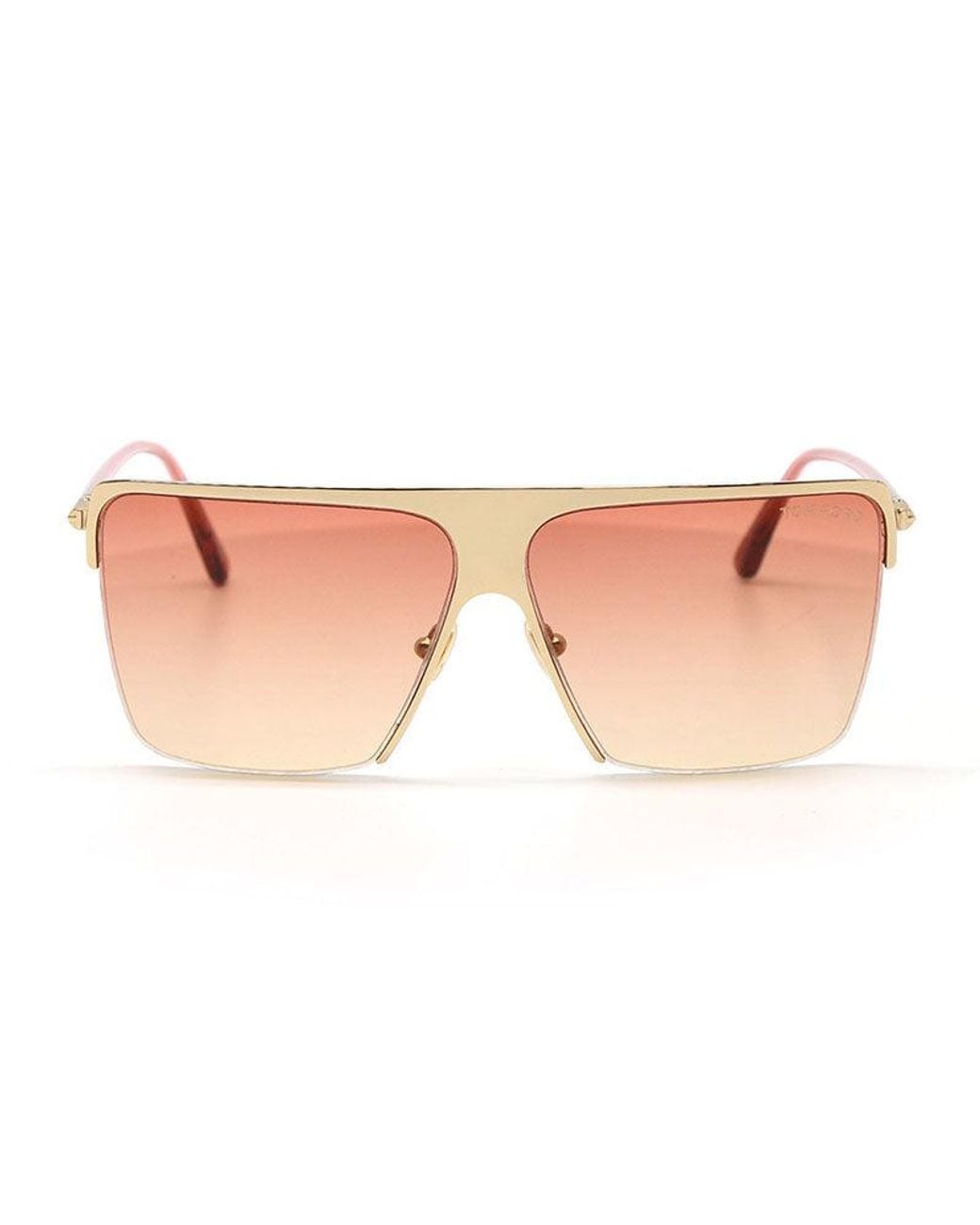 Tom Ford Pink Sunglasses Square Semi Rim, Rose Frame And Bordeaux Gradient Lens Ft084028T
