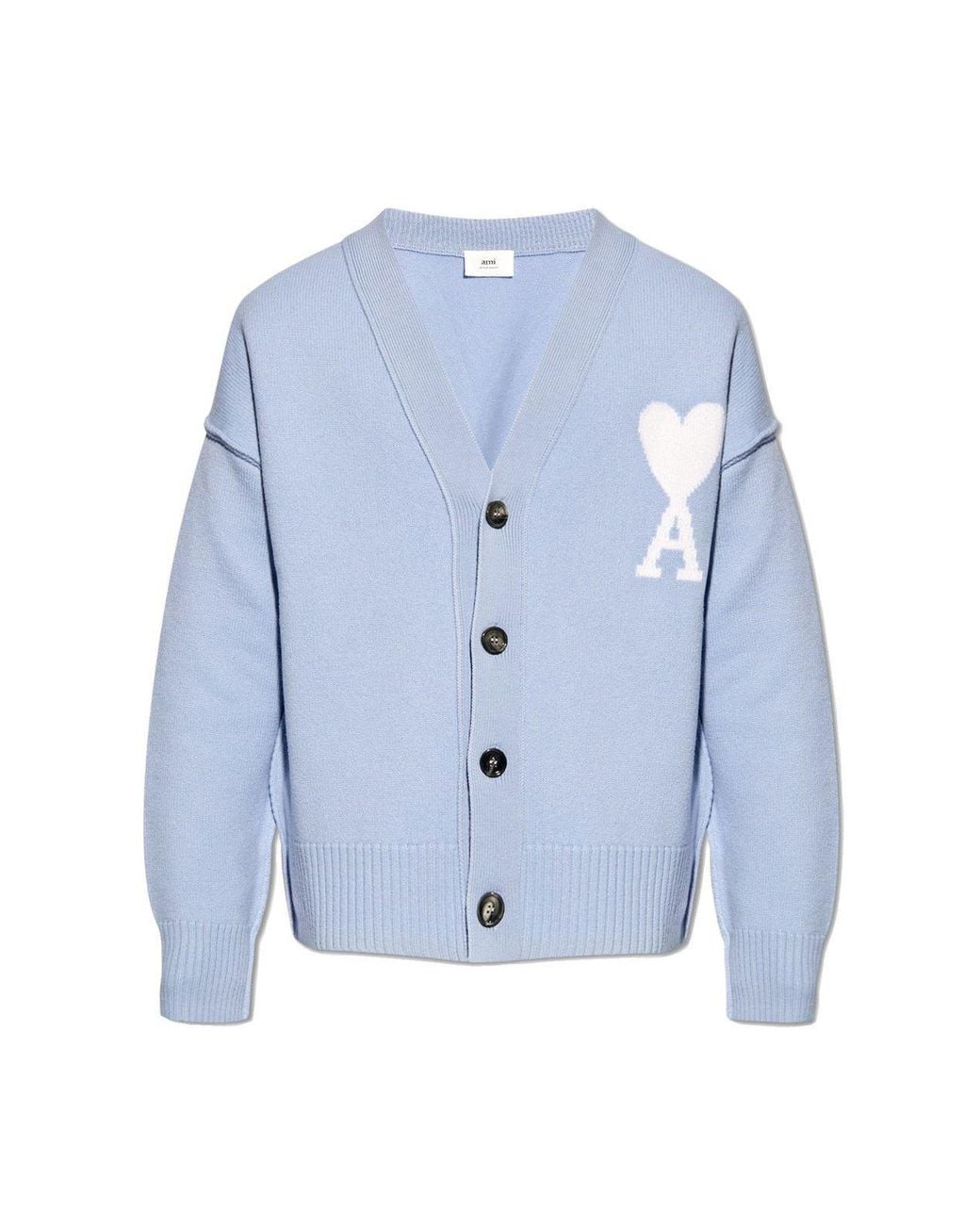 Ami Paris Wool Cardigan, in Blue for Men | Lyst