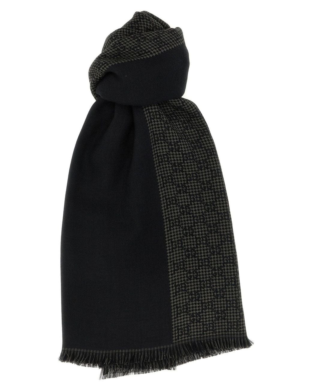 Gucci Black Gg Jacquard Wool-Silk Scarf