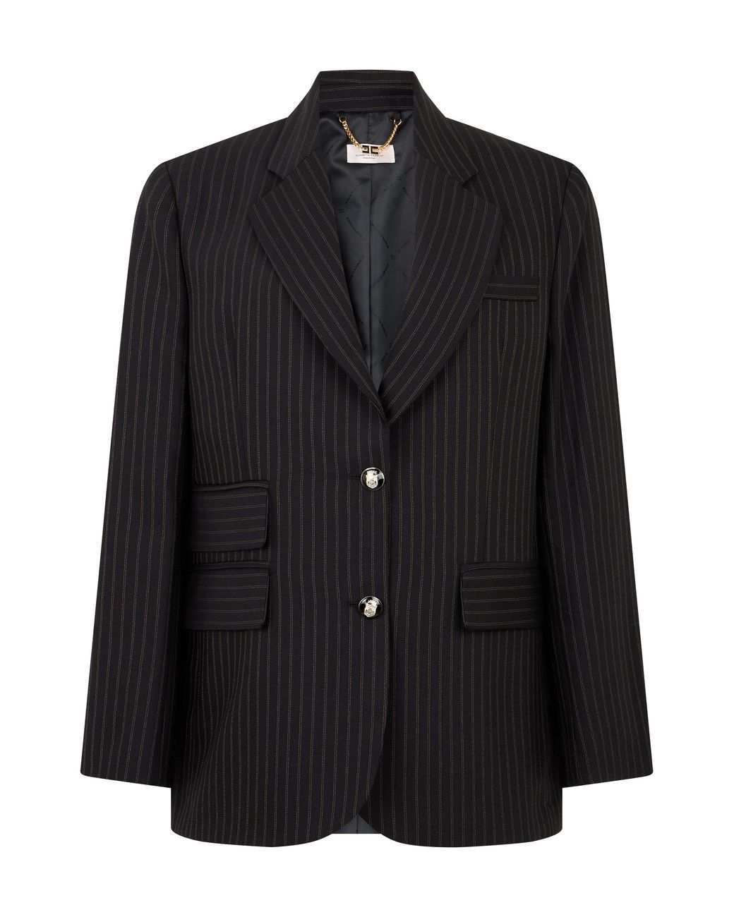 Elisabetta Franchi Black Jacket Striped Wool- Virgin