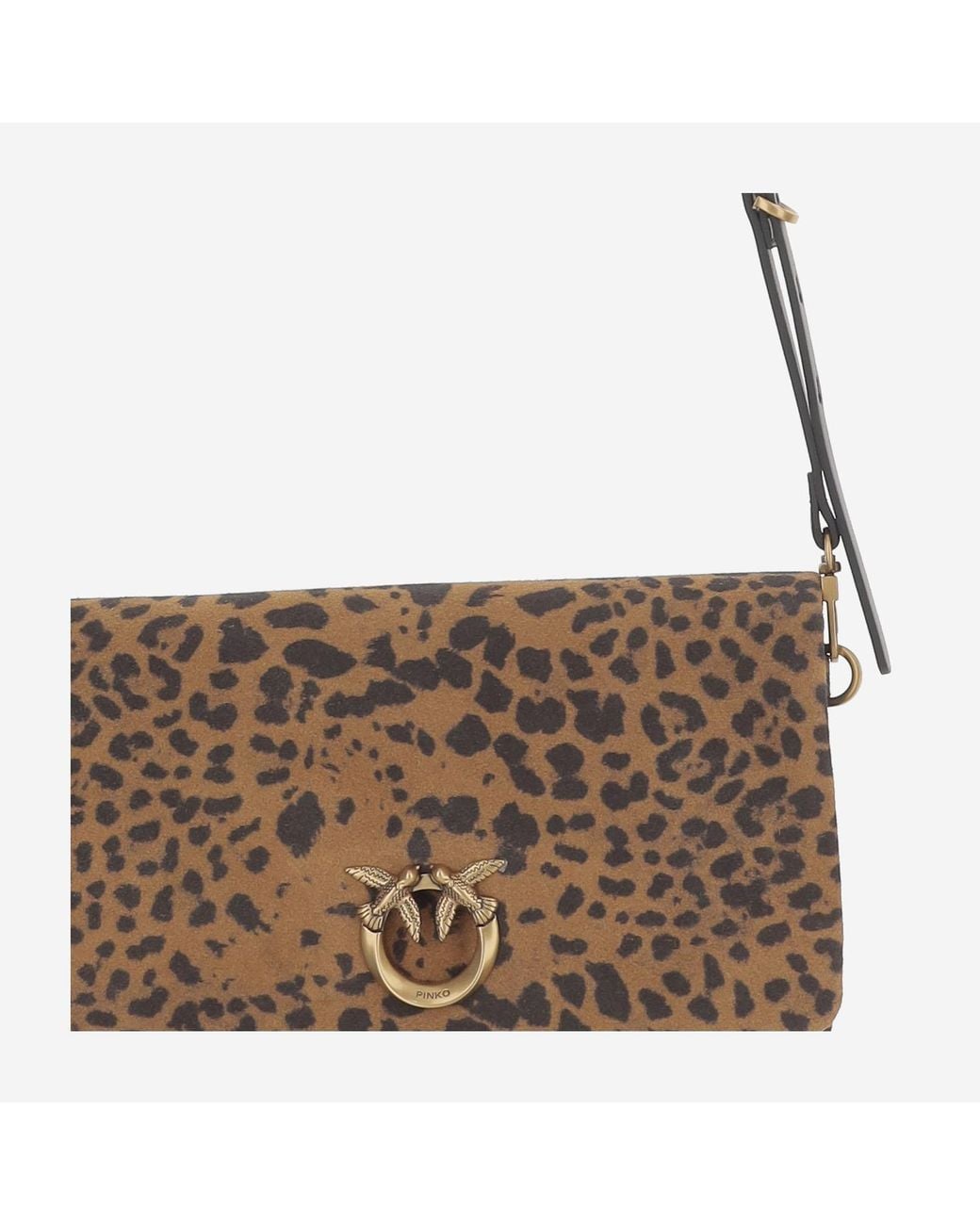 Pinko White Suede Bag With Animal Print Shoulder