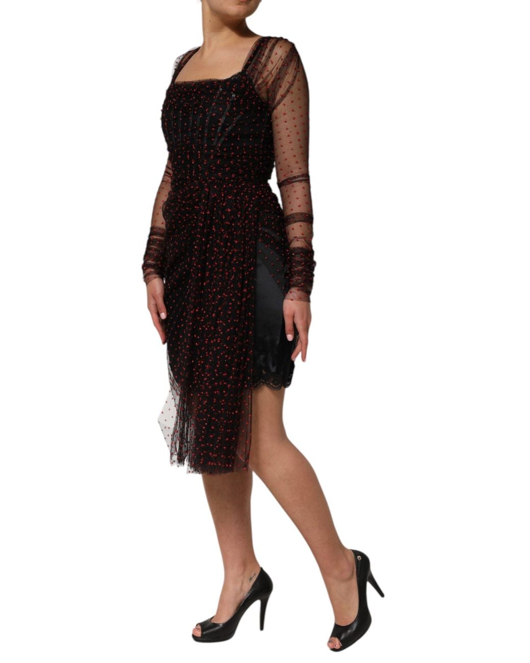 Dolce & Gabbana Black Polka Dot Silk Blend Dress