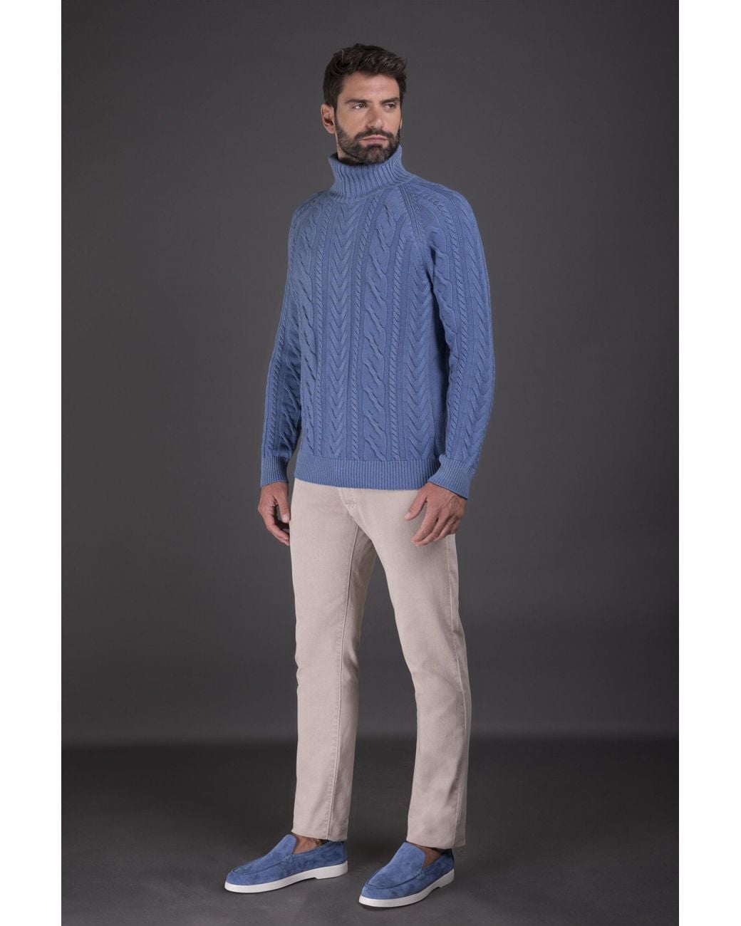 Moorer Blue Light Cable Knit Sweater for men