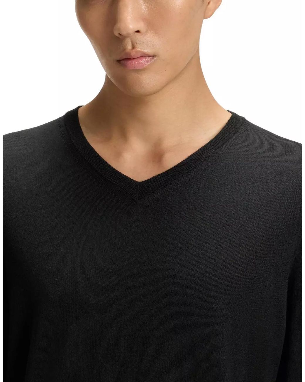 Boss Black Melba V-Neck Virgin Wool Sweater Clothing Knitwear for men