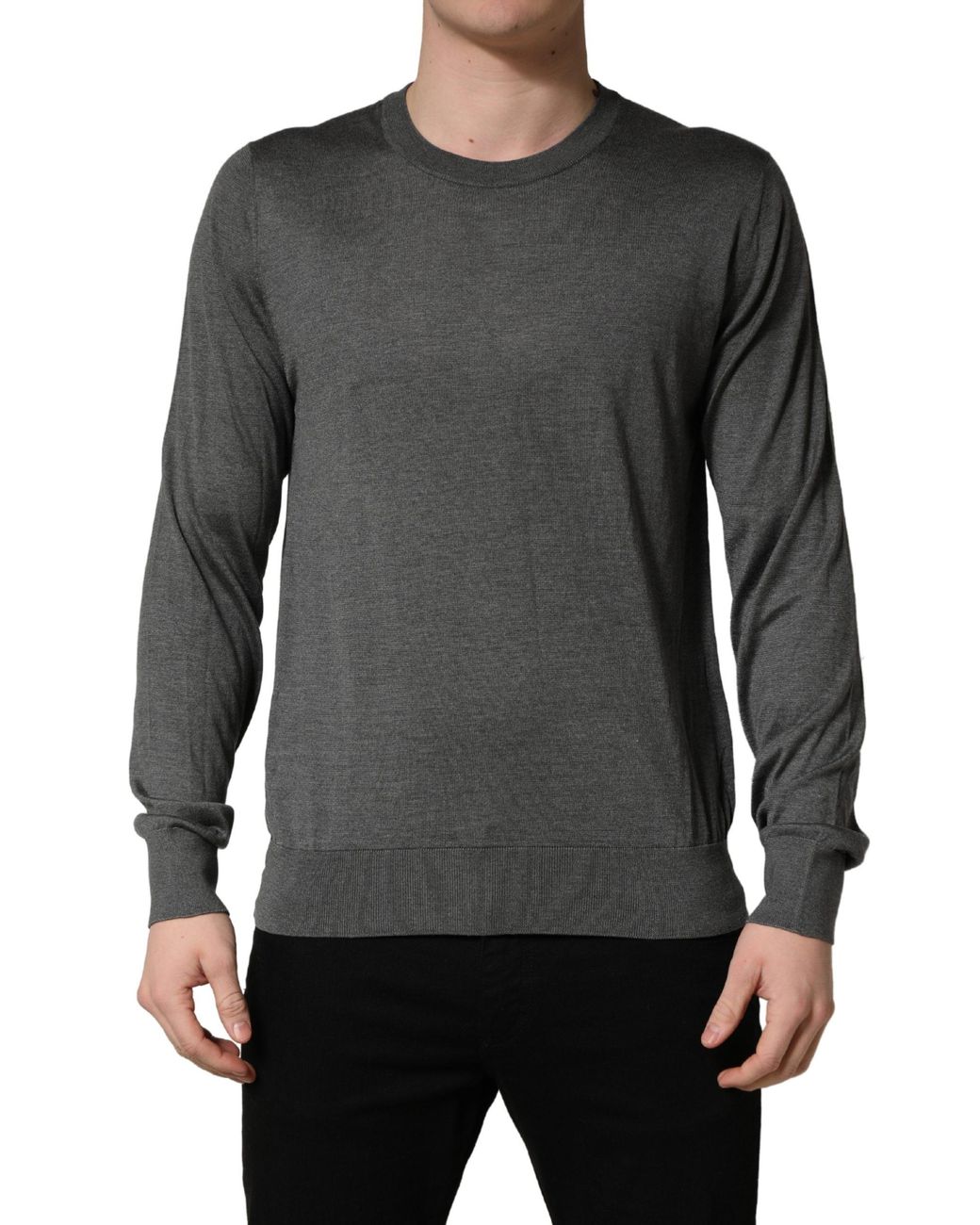 Dolce & Gabbana Black Long Sleeves Crew Neck Pullover Sweater Silk Clothing for men