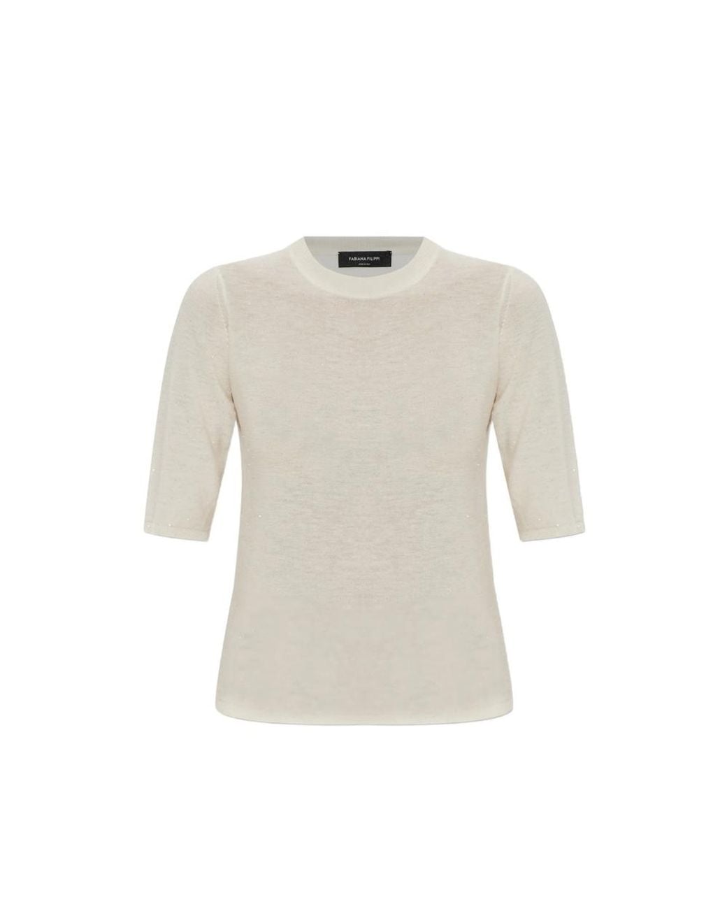 Fabiana Filippi White Short Sleeve Sweater Sequin Knit Wool T-Shirts & Jerseys