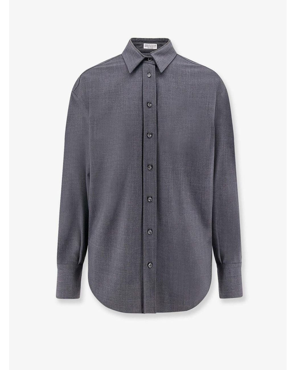 Brunello Cucinelli Gray Lignite Wool Blend Button Front Shirt