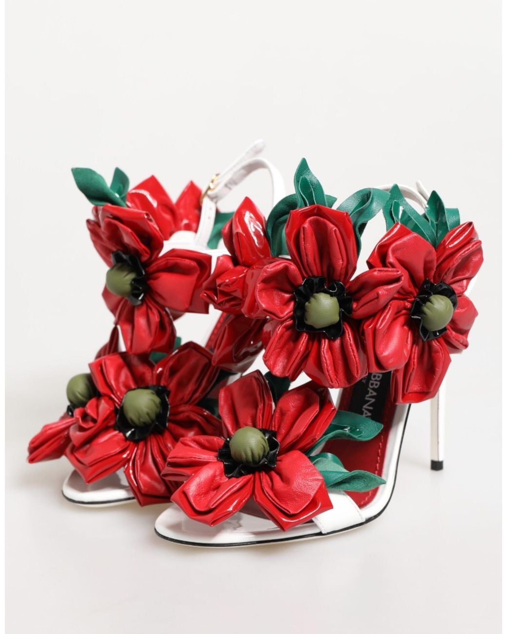 Dolce & Gabbana Red Floral Detailing Sandals Shoes And Calfskin Leather