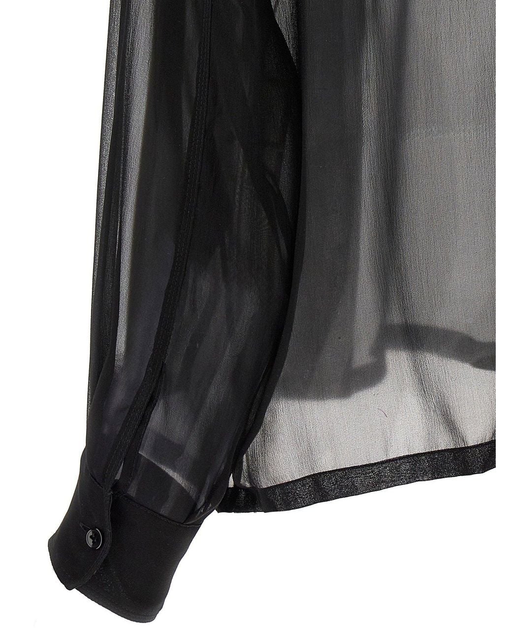 Saint Laurent Black Semi-Sheer Silk Muslin Shirt