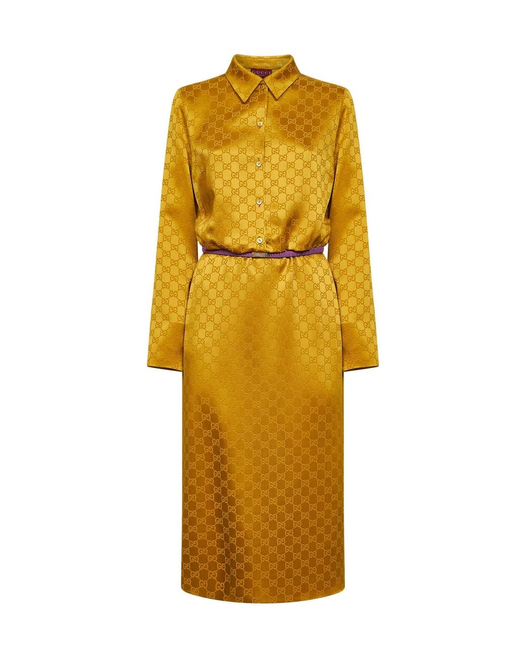 Gucci Yellow Gg Jacquard Viscose Midi Shirt Dress