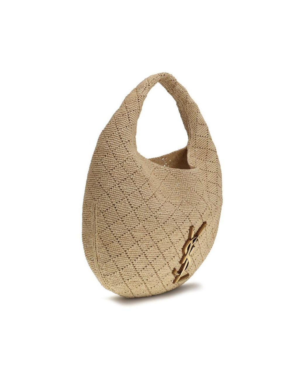 Saint Laurent Metallic Beige Raffia Shoulder Bag