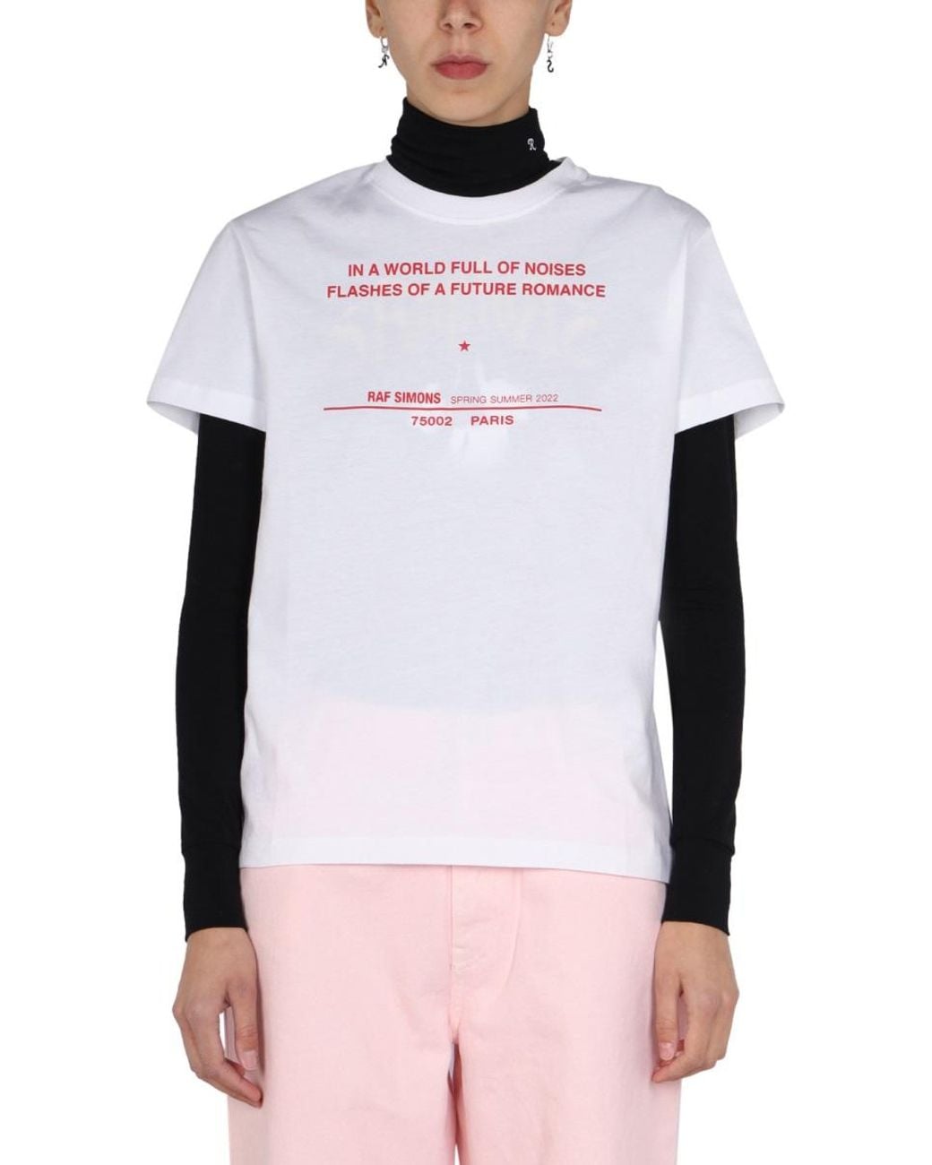 Raf Simons Pink Logo Print T-Shirt Cotton T-Shirts