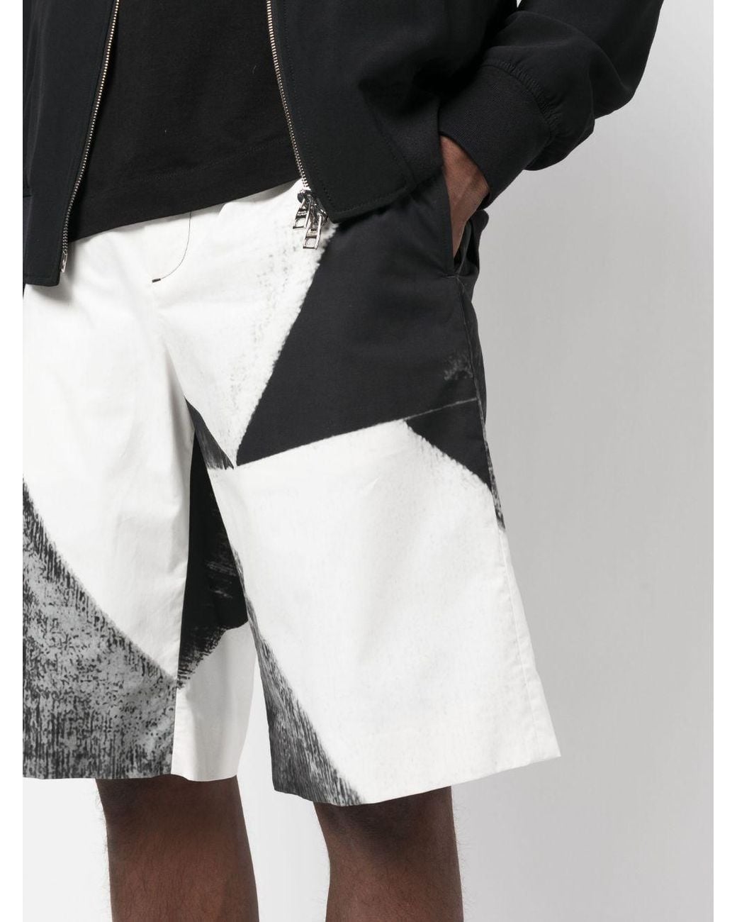 McQueen White Abstract-Print Cotton Bermuda Shorts