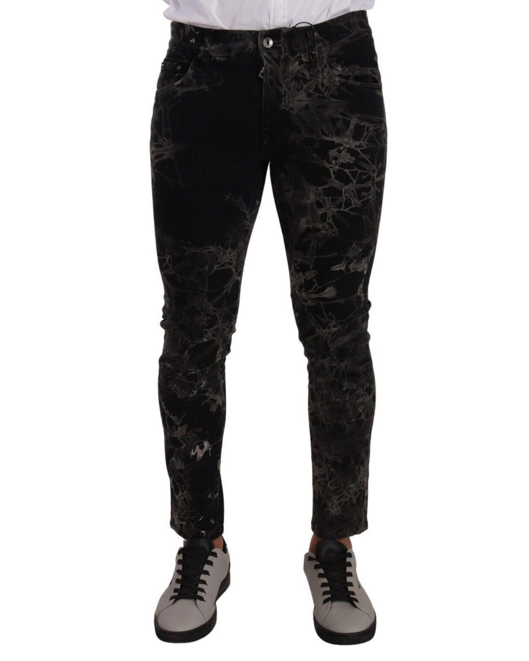 Dolce & Gabbana Black Slim Fit Patterned Skinny Jeans for men