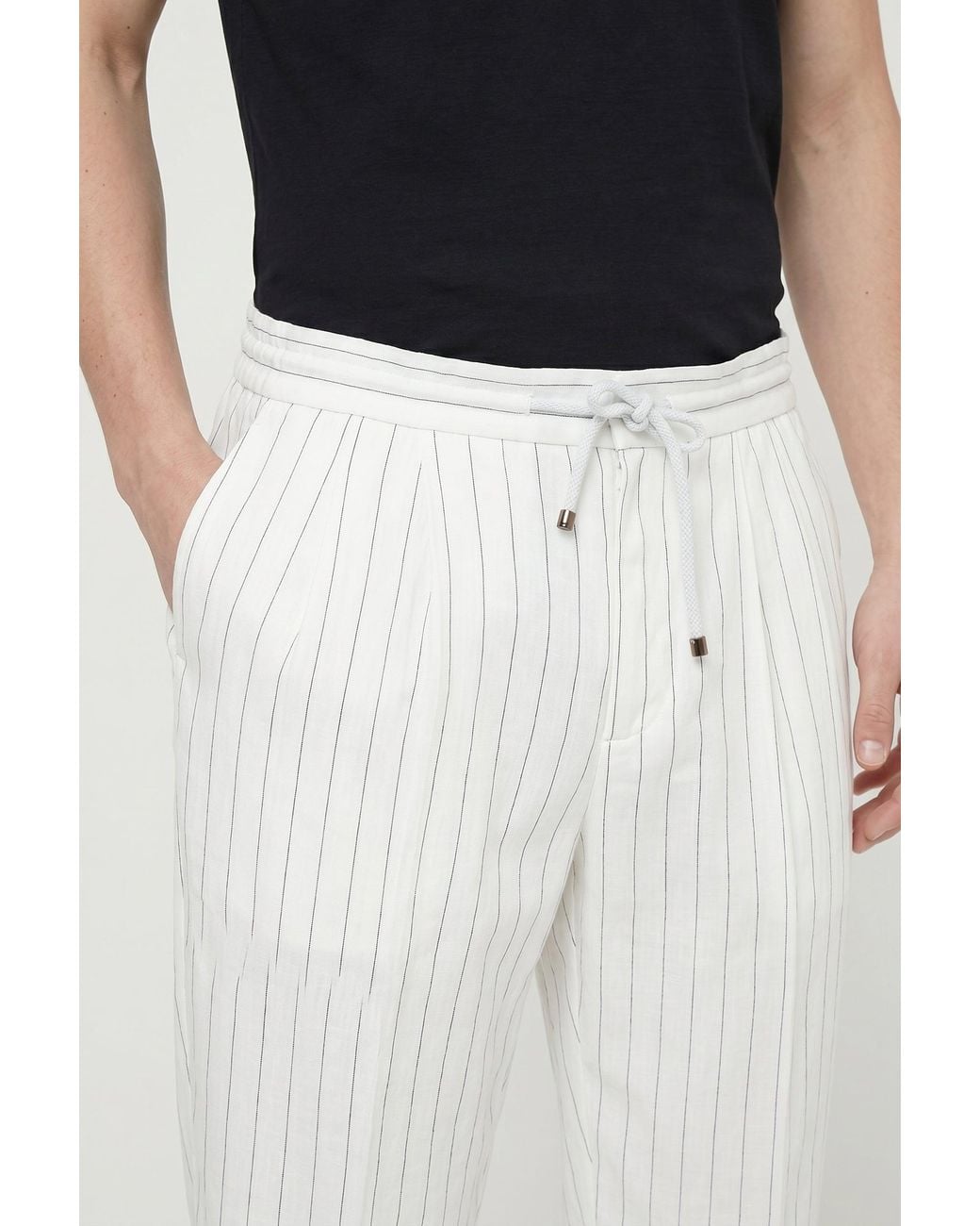 Brunello Cucinelli Black Linen Relaxed Trousers for men