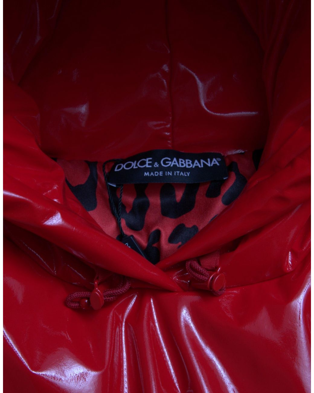 Dolce & Gabbana Red Shiny Hooded Cropped Short Coat Jacket